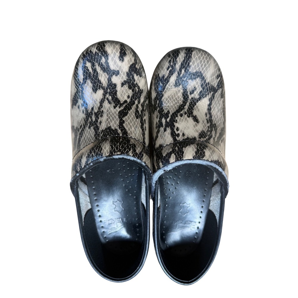 Dansko Professional Snakeskin Clogs Grey Black Leather Slip On Shoes Size 38